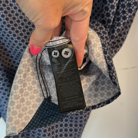 TED BAKER London Navy Blue Dot Flip Cuff Button Down Shirt large 5 - Picture 4 of 5